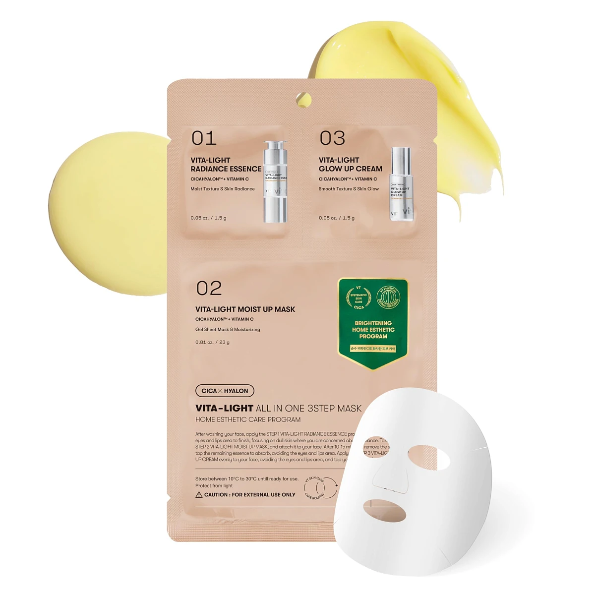 Трёхступенчатый набор для сияния кожи с витамином С VT Cosmetics Vita-Light All In One 3Step Mask