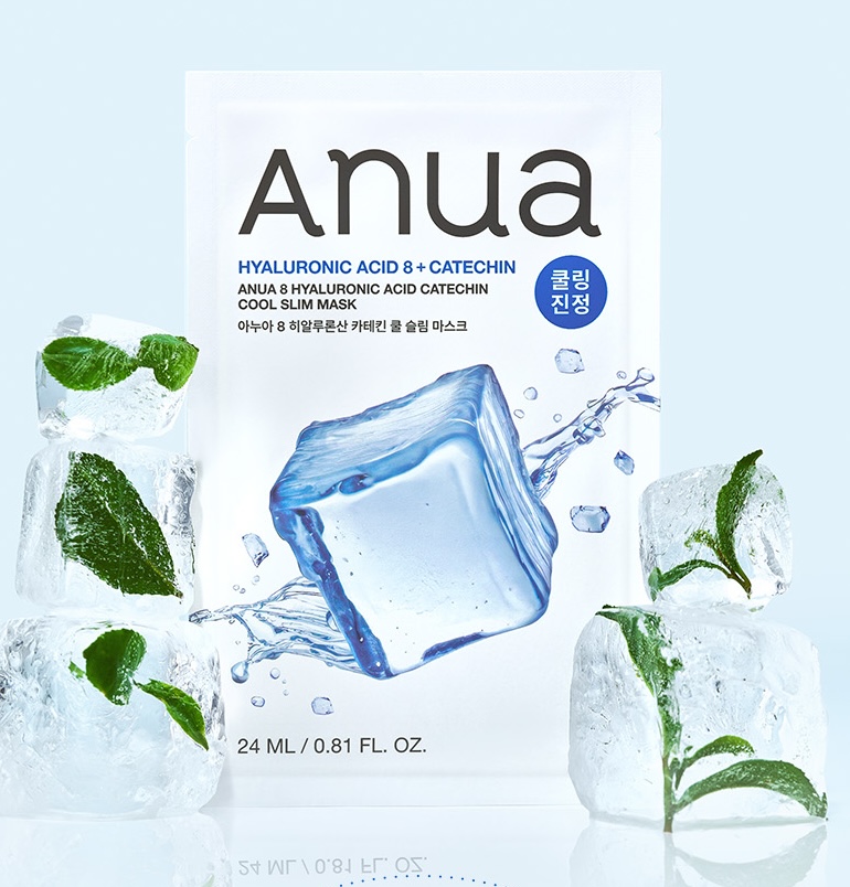 Успокаивающая маска с охлаждающим эффектом Anua 8 Hyaluronic Acid Catechin Cool Slim Mask — изображение 4